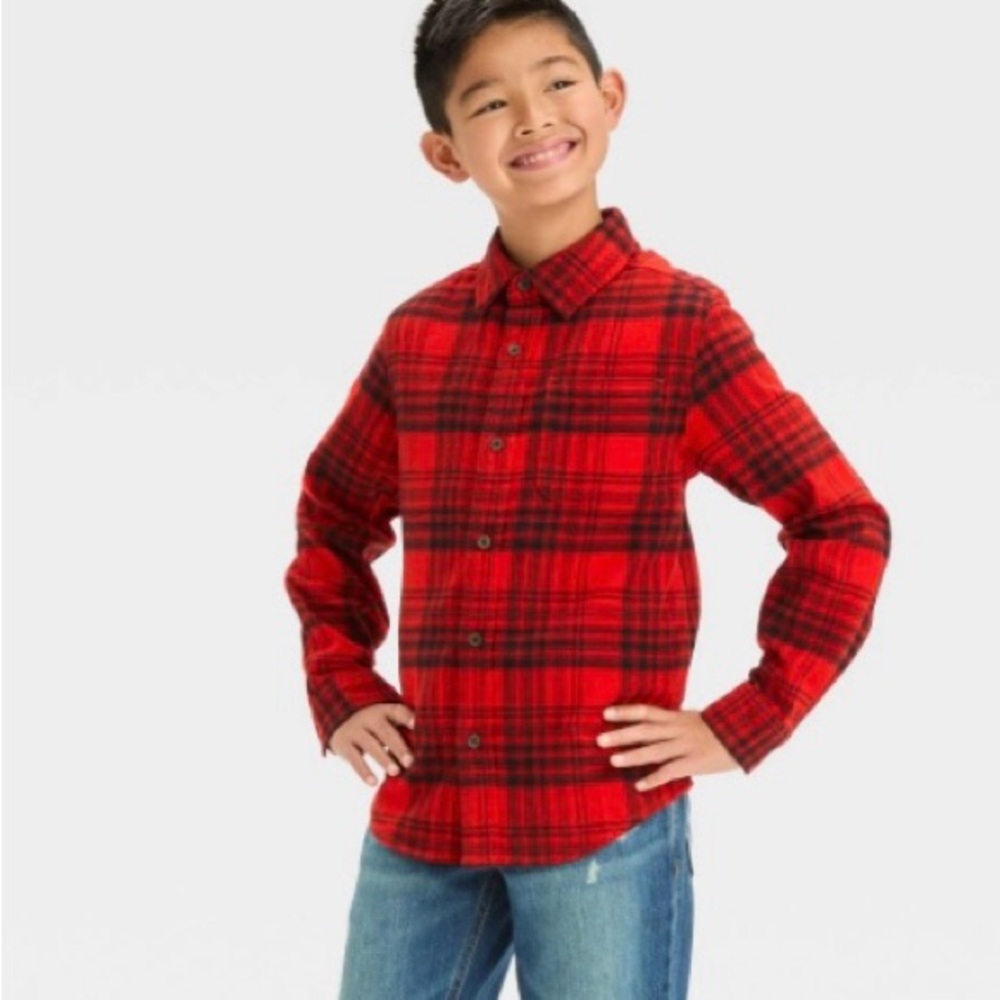 Boys' Long Sleeve Flannel Button-Down Shirt - Cat & Jack™ Red 
Size Small new